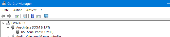 The FTDI232 adapter in Windows devices manager